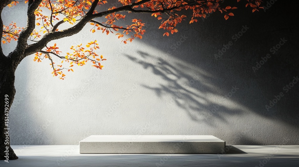 Poster autumn tree branch and concrete platform display
