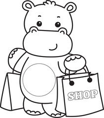 Outline of Cute hippo icon. Coloring page of Funny baby hippo animal series stock illustration. life of fluffy hippo designs.
