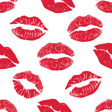 Seamless pattern of red lips kissing prints. pattern with colorful lips. Lips print seamless pattern. For print, fabric, invitation, brochure, card, wallpaper