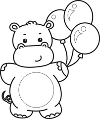 Outline of Cute hippo icon. Coloring page of Funny baby hippo animal series stock illustration. life of fluffy hippo designs.