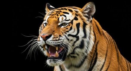 Naklejka premium Realistic Image of Aggressive Tiger Roaring with Orange and Black Stripes