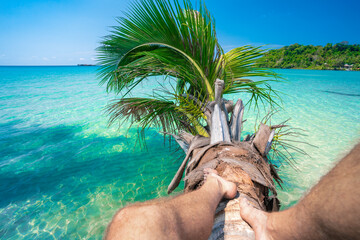 Beautiful tropical beach with travel people enjoying summer vacation in tropical paradise