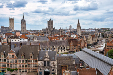 Panoramic view of the historical city from the Castle of the Counts, Ghent, Belgium