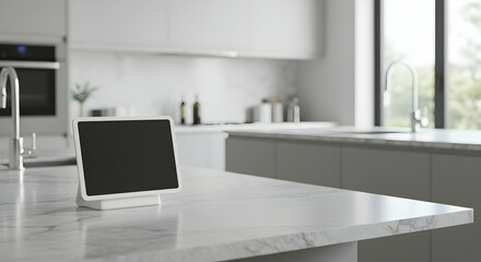 Fototapeta premium Modern Smart Home Kitchen Tablet Display Clean Minimalist Design Interior Home Decor