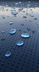 Macro Photo of Blue Water Drops on a Metal Surface Background