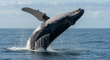 Majestic Humpback Whale Breaching Ocean Water Wildlife Photo