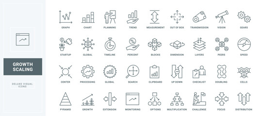 Mobile app tools to maximize and minimize, change size and direction, schemas, data search and processing thin black outline symbols vector illustration. Scaling arrows line icons set.