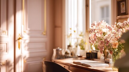 elegant home office corner, in a Parisian apartment