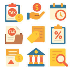 tax payment icon pack. include income tax, financial obligation, tax deadline, tax return, tax deduction, tax withholding, tax invoice, government revenue, and more. Icon Set for Web and Mobile Use