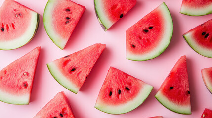 Watermelon slices on pink background