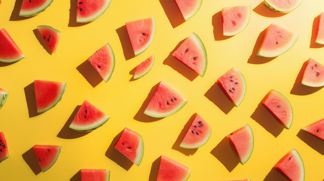 Watermelon slices on yellow background - Powered by Adobe