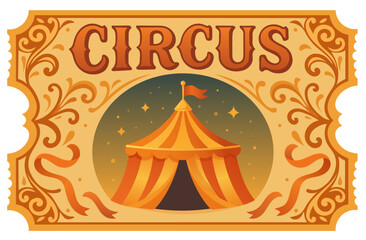 old vintage circus ticket with tent on sky background © Viktoriia Kalganov
