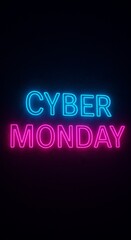 Obraz premium Neon Cyber Monday Sign Glowing In the Dark Background Illustration