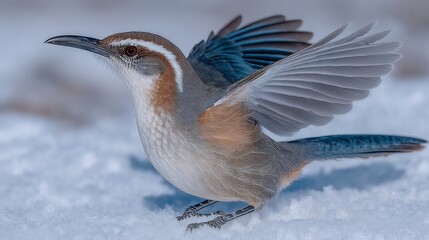 Stunning Rufous-capped Babbler in Winter Wonderland