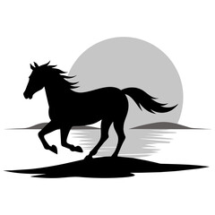 Galloping Horse on Sunset Beach Silhouette