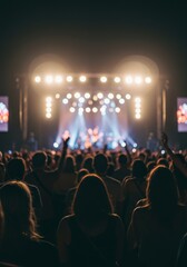 Photo Energetic Crowd Cheering During Music Festival Night Celebration