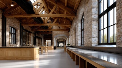 adaptive reuse architecture, transformed steel foundry now houses academic library, with reading rooms, study spaces, and natural light from restored windows