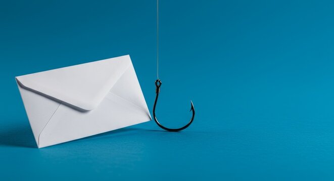 Phishing Email with Hook on Blue Background Cybersecurity Concept
