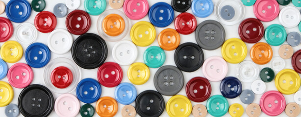 Colorful Plastic Buttons Background: Assorted Sewing Supplies