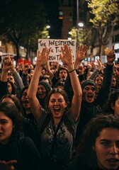 Photo Captures Passionate Crowd Demonstrating Togetherness in City Street