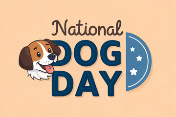Celebrate National Dog Day: Adorable Cartoon Beagle Illustration with Star Emblem. Festive Pet Awareness Graphic generative ai