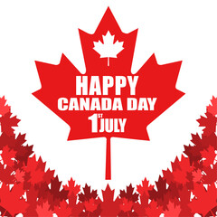 Happy Canada Day Poster with Red Maple Leaf and Bold Typography – 1st July Celebration Graphic