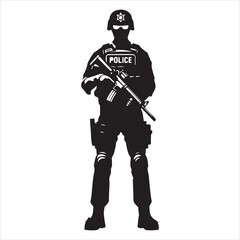 Obraz premium Police Officer in Action Silhouette - Defending Law and Order, black colour vactor 
