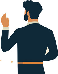 Businessman pointing finger back view office worker in suit male character gesturing with hand showing direction business presentation leadership and management isolated illustration concept boss