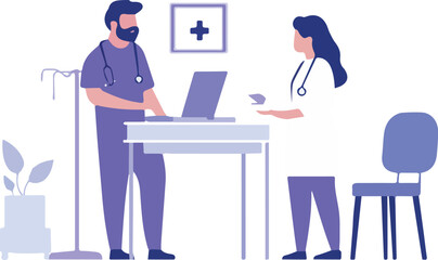 Male doctor and female doctor discussing patient diagnosis in hospital clinic healthcare medical staff professional consultation modern medicine concept illustration