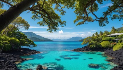 tropical beach cove with crystal-clear turquoise water