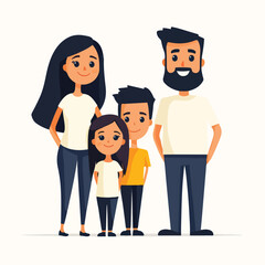 Fototapeta premium Happy family portrait parents with children mother father son and daughter standing together isolated on white background family values parenthood childhood concept vector illustration in flat