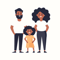 Happy african american family portrait father mother and daughter standing together isolated on white background family members parents and child vector flat style cartoon illustration concept of