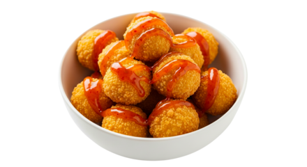 Crispy Fried Chicken Balls with Sweet Chili Sauce in a White Bowl isolated on transparent background