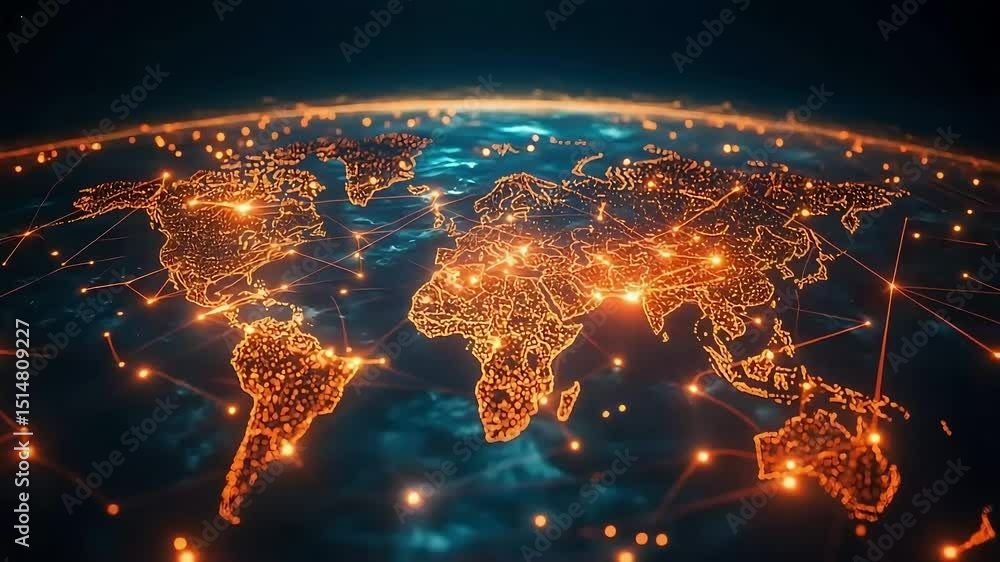 Aufkleber planet earth rotating showing global connections and data flow