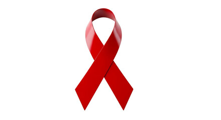 Red Awareness Ribbon Symbol on 3D Render of a Shiny, Realistic AIDS Ribbon isolated on transparent background