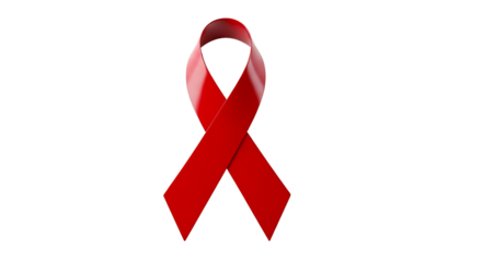 Red Awareness Ribbon Symbol on 3D Render of a Shiny, Realistic AIDS Ribbon isolated on transparent background