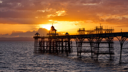 English landscape sunset over the Clevedon pier 