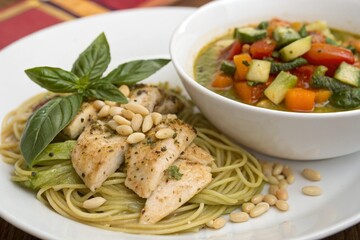 Pesto Chicken Pasta with vegetables soup