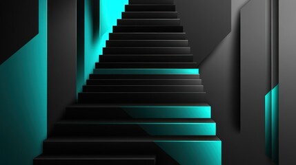 Obraz premium Dark futuristic steps with teal accents