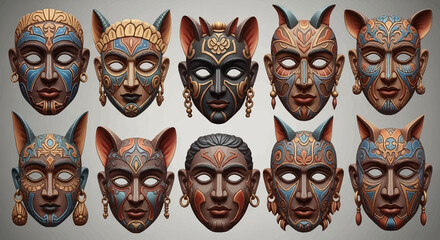 Traditional folk art-inspired mask collection