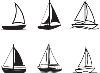 Six simple sailboat icons black and white. eps-10