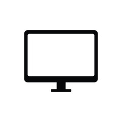Minimal black monitor icon on a white background, representing a computer screen or digital display. Ideal for tech, UI, web, and device-related visuals in digital and modern themes.