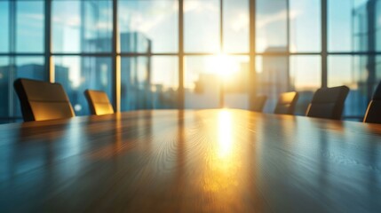 Fototapeta premium Golden Hour Conference Room, Serene Business Meeting Setting