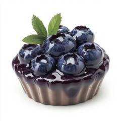 Delicious blueberry tart with fresh blueberries and mint garnished on top, serving as a sweet dessert with rich berry flavor and appealing presentation