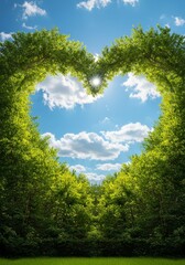 Realistic Heart Tree Green Leaves with Sunny Sky Natural Background