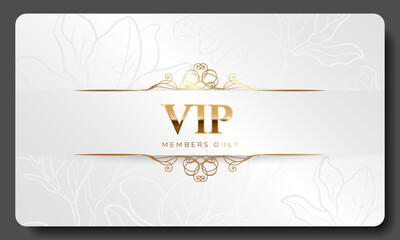 White and gold luxury premium VIP card with floral pattern for club members only, casino, invitation. Vector illustration