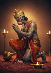 Realistic Image of Devoted Hanuman Praying with Divine Grace