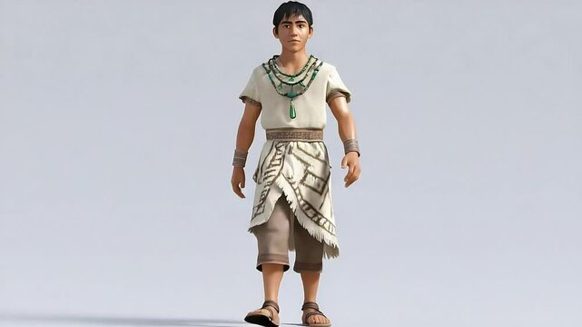 Young indigenous man walking animation loop on white background