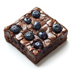 Delicious chocolate brownie with blueberries on top rich sweet dessert treat in close up shot for bakery and sweet snack concept