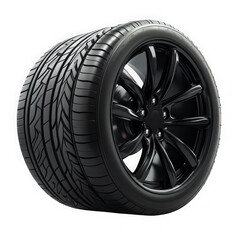 Fototapeta premium Black car wheel and tire isolated on transparent background for automotive industry